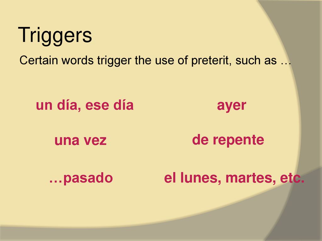 Triggers un día, ese día ayer una vez de repente …pasado