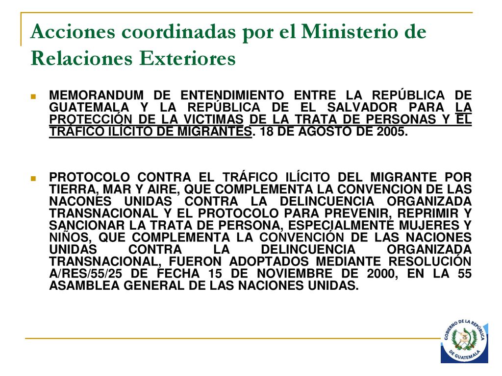 Acciones coordinadas por el Ministerio de Relaciones Exteriores