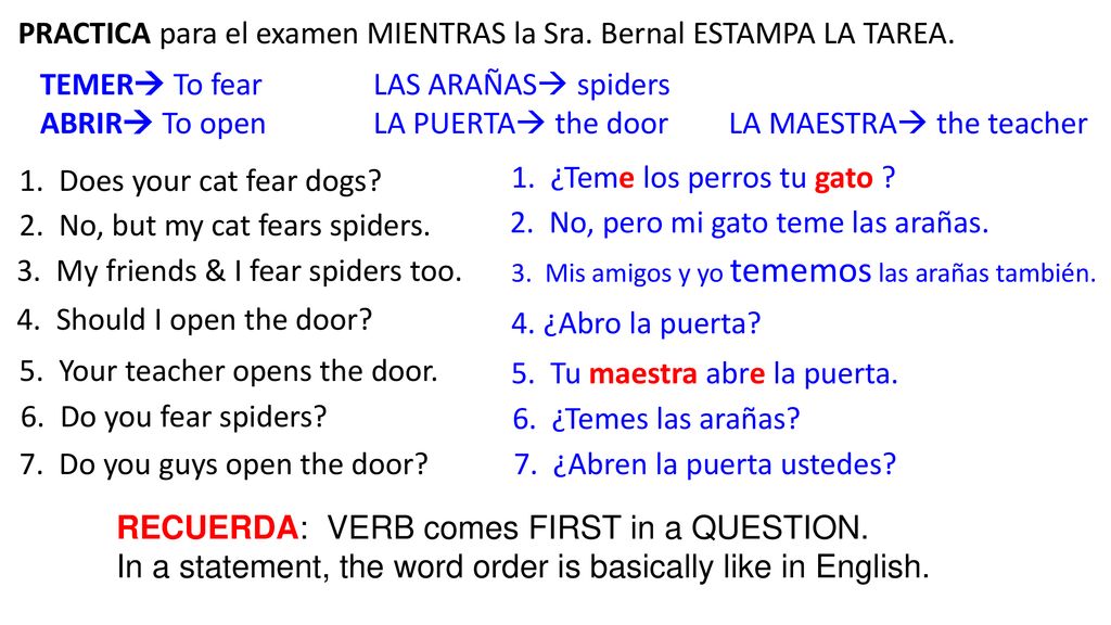 PRACTICA para el examen MIENTRAS la Sra. Bernal ESTAMPA LA TAREA.
