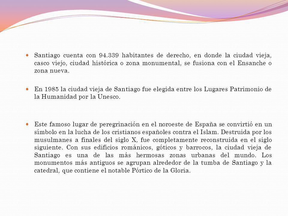 Santiago cuenta con habitantes de derecho, en donde la ciudad vieja, casco viejo, ciudad histórica o zona monumental, se fusiona con el Ensanche o zona nueva.