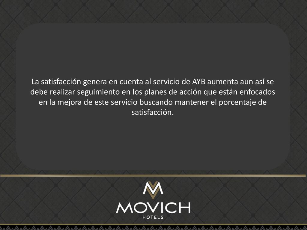 La satisfacción genera en cuenta al servicio de AYB aumenta aun así se debe realizar seguimiento en los planes de acción que están enfocados en la mejora de este servicio buscando mantener el porcentaje de satisfacción.