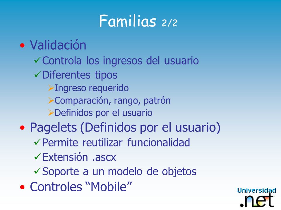 Familias 2/2 Validación Pagelets (Definidos por el usuario)