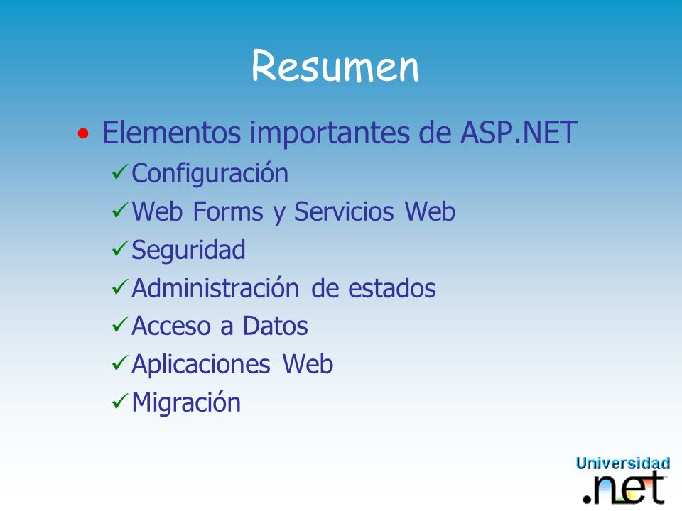 Resumen Elementos importantes de ASP.NET Configuración