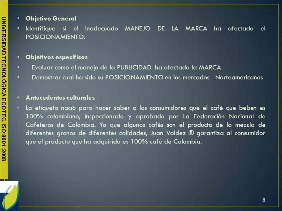 Objetivo General Identifique si el Inadecuado MANEJO DE LA MARCA ha afectado el POSICIONAMIENTO. Objetivos específicos.