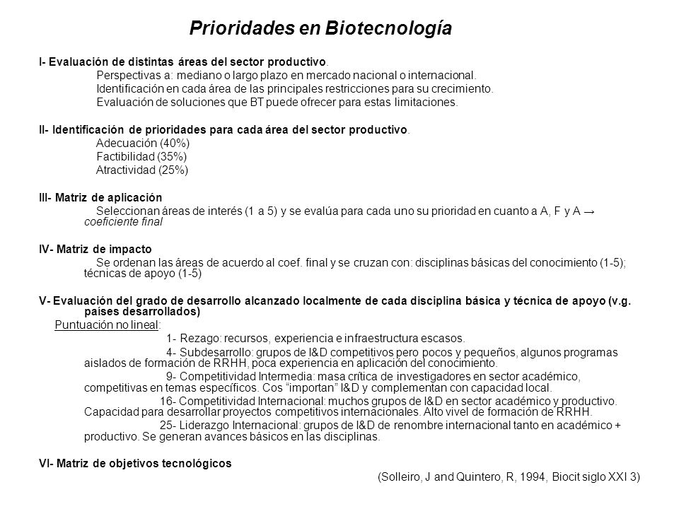 Prioridades en Biotecnología