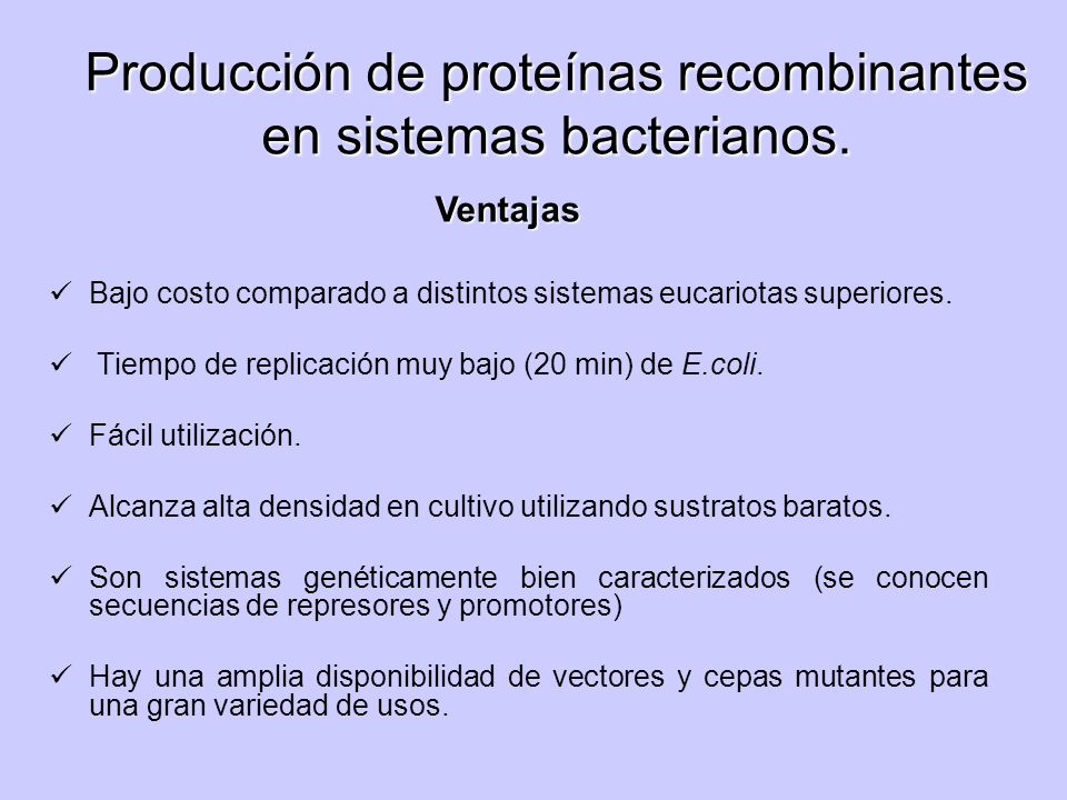 Producción de proteínas recombinantes en sistemas bacterianos.