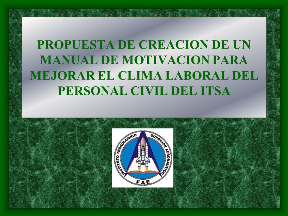 PROPUESTA DE CREACION DE UN MANUAL DE MOTIVACION PARA MEJORAR EL CLIMA LABORAL DEL PERSONAL CIVIL DEL ITSA
