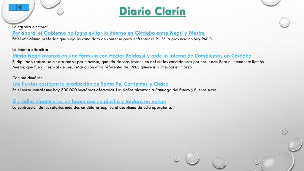 Diario Clarín La carrera electoral. Por ahora, el Gobierno no logra evitar la interna en Córdoba entre Negri y Mestre.