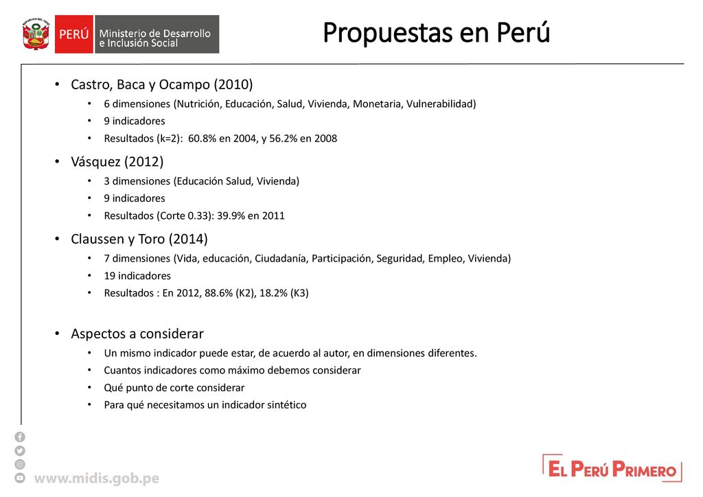 Propuestas en Perú Castro, Baca y Ocampo (2010) Vásquez (2012)
