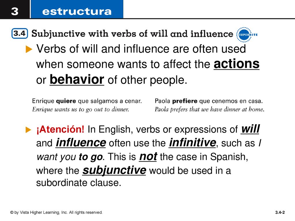 Verbs of will and influence are often used when someone wants to affect the actions or behavior of other people.