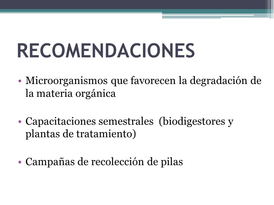 RECOMENDACIONES Microorganismos que favorecen la degradación de la materia orgánica.