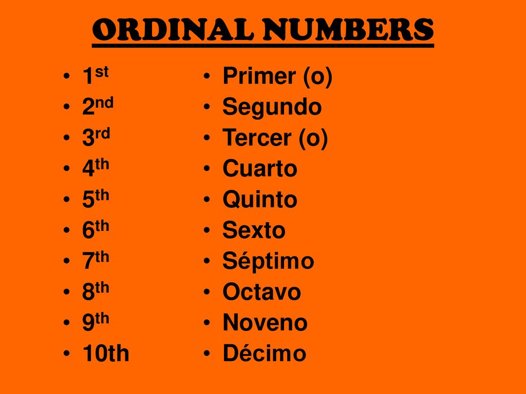 ORDINAL NUMBERS 1st 2nd 3rd 4th 5th 6th 7th 8th 9th 10th Primer (o)