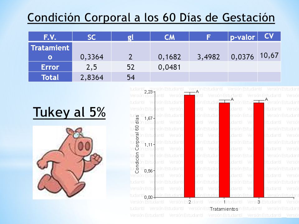 Tukey al 5% Condición Corporal a los 60 Días de Gestación F.V. SC gl