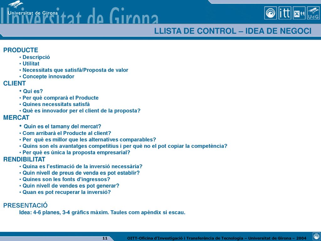 LLISTA DE CONTROL – IDEA DE NEGOCI