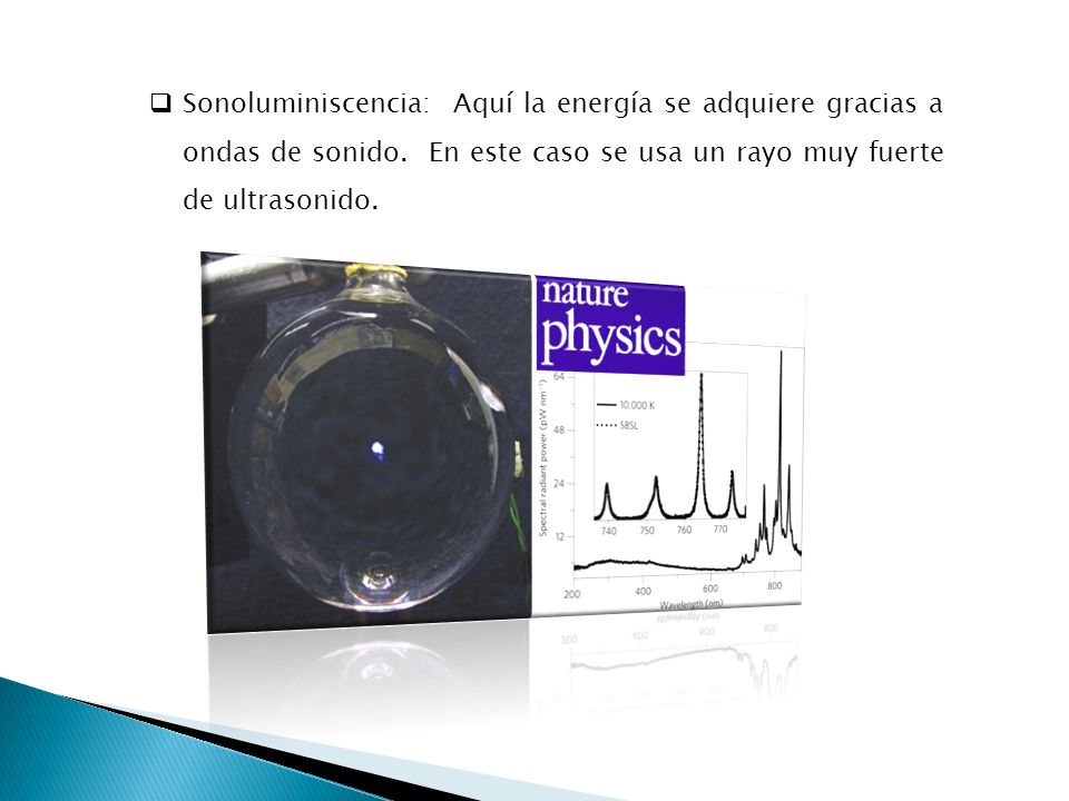 Sonoluminiscencia: Aquí la energía se adquiere gracias a ondas de sonido.