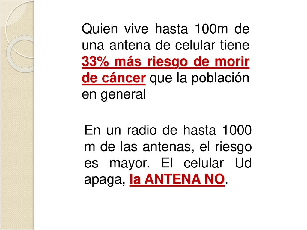 Quien vive hasta 100m de una antena de celular tiene 33% más riesgo de morir de cáncer que la población en general