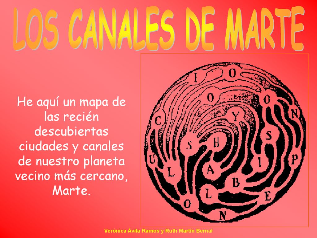 LOS CANALES DE MARTE He aquí un mapa de las recién descubiertas ciudades y canales de nuestro planeta vecino más cercano, Marte.