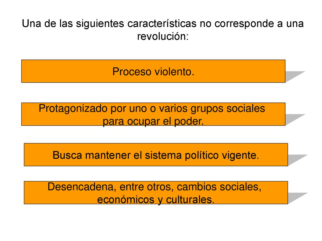 Una de las siguientes características no corresponde a una revolución: