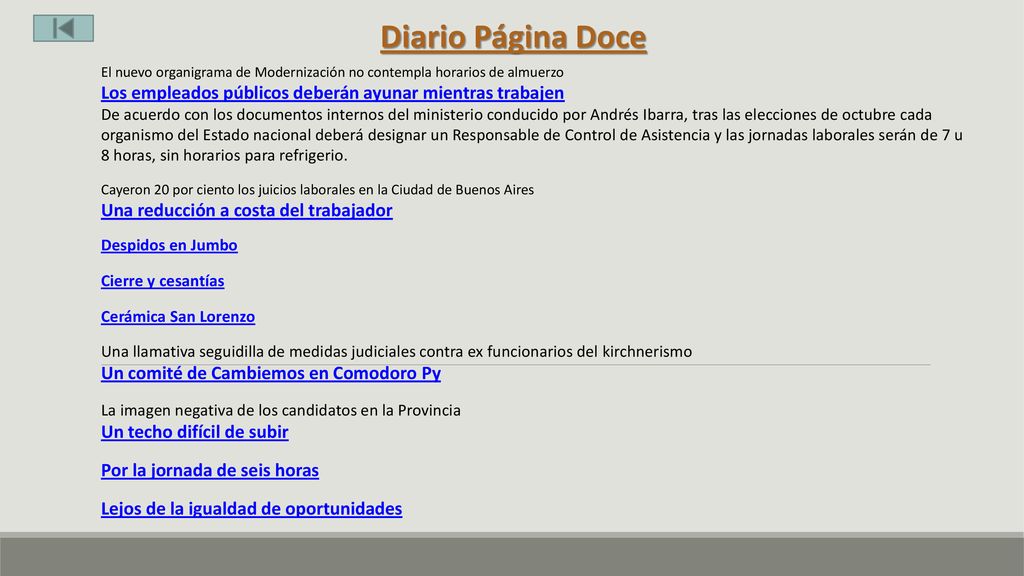 Diario Página Doce El nuevo organigrama de Modernización no contempla horarios de almuerzo. Los empleados públicos deberán ayunar mientras trabajen.