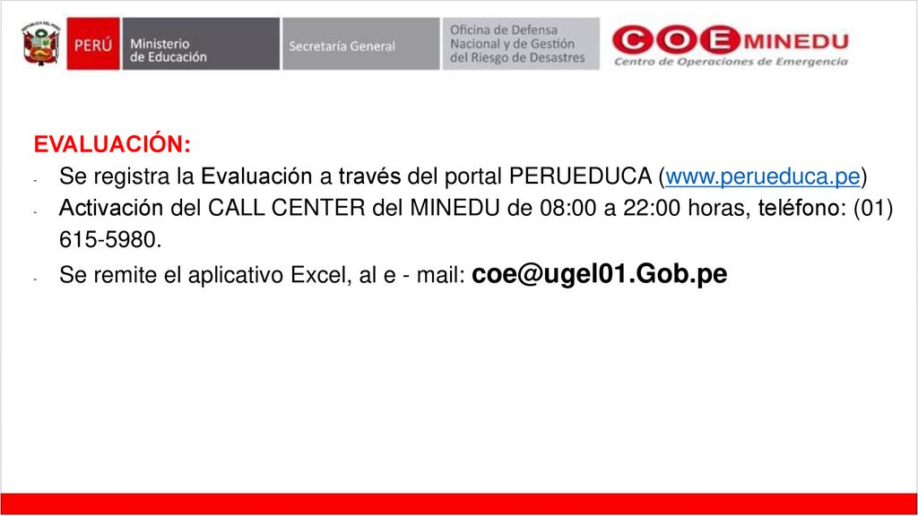 EVALUACIÓN: Se registra la Evaluación a través del portal PERUEDUCA (