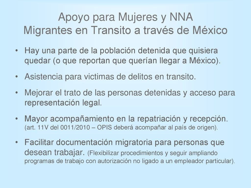 Apoyo para Mujeres y NNA Migrantes en Transito a través de México