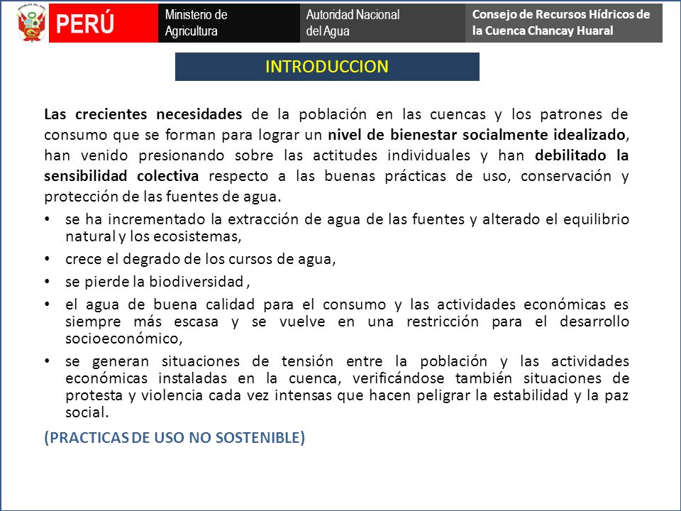 PERÚ Ministerio de. Agricultura. Autoridad Nacional. del Agua. Consejo de Recursos Hídricos de la Cuenca Chancay Huaral.