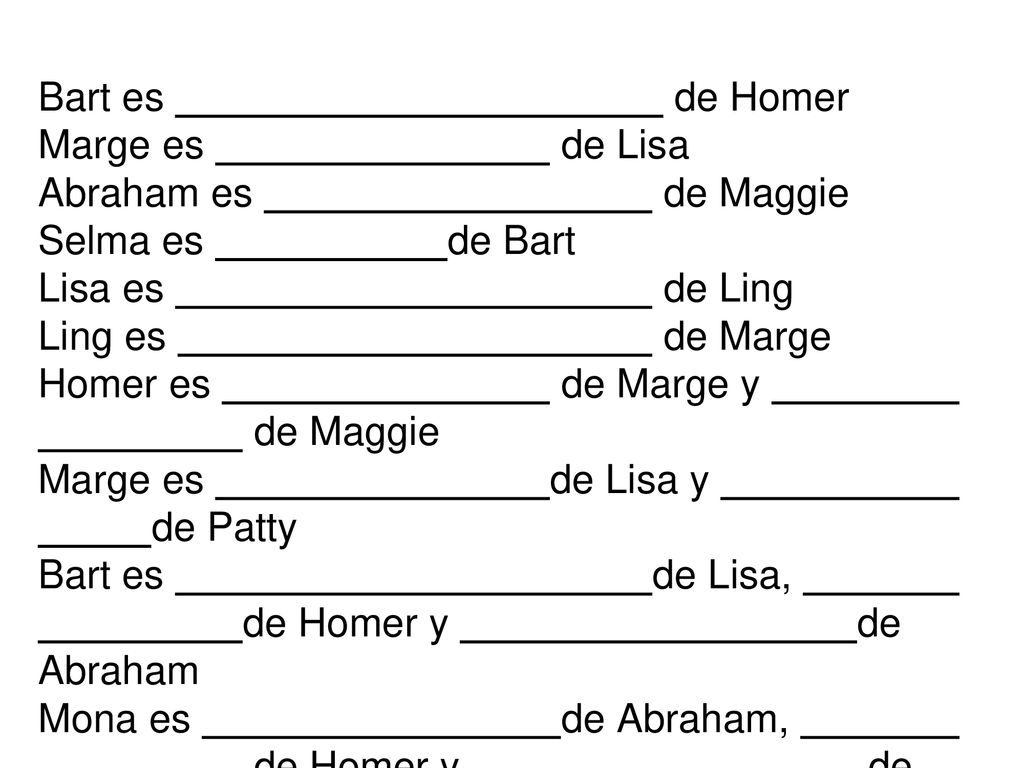 Bart es. de Homer Marge es. de Lisa Abraham es. de Maggie Selma es