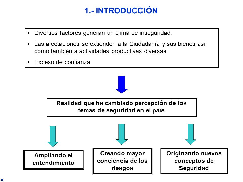 1.- INTRODUCCIÓN Diversos factores generan un clima de inseguridad.