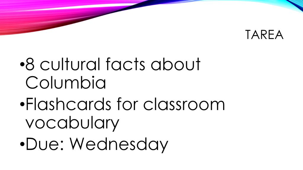 8 cultural facts about Columbia Flashcards for classroom vocabulary
