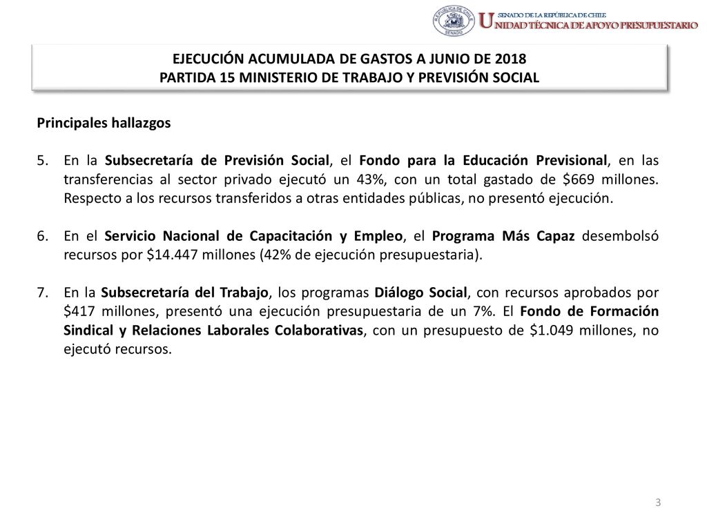 EJECUCIÓN ACUMULADA DE GASTOS A JUNIO DE 2018 PARTIDA 15 MINISTERIO DE TRABAJO Y PREVISIÓN SOCIAL