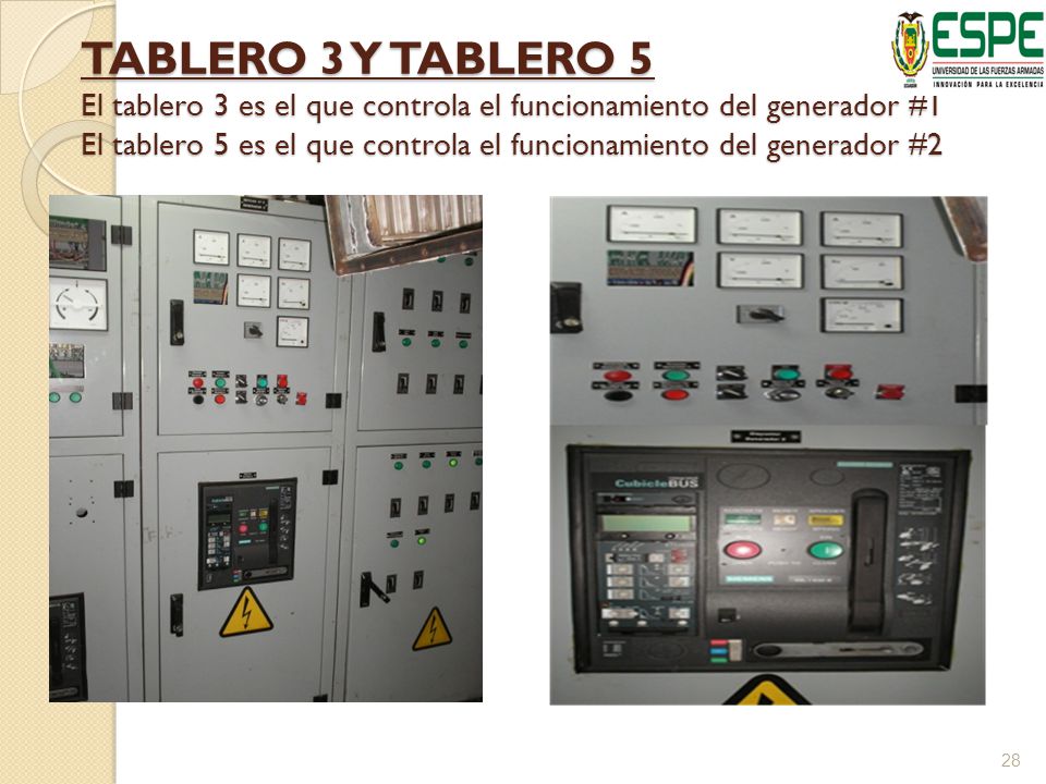 TABLERO 3 Y TABLERO 5 El tablero 3 es el que controla el funcionamiento del generador #1 El tablero 5 es el que controla el funcionamiento del generador #2