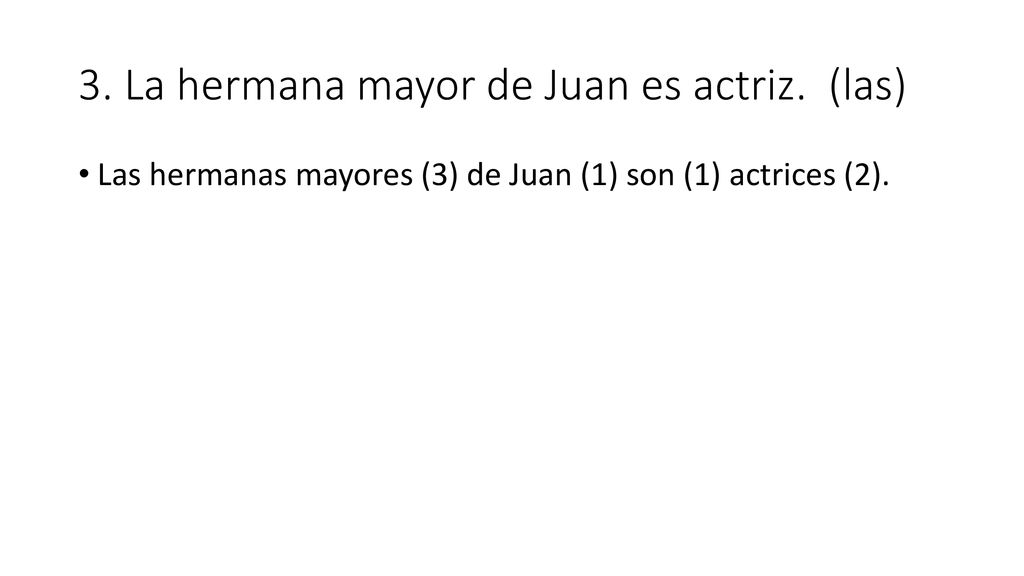 3. La hermana mayor de Juan es actriz. (las)