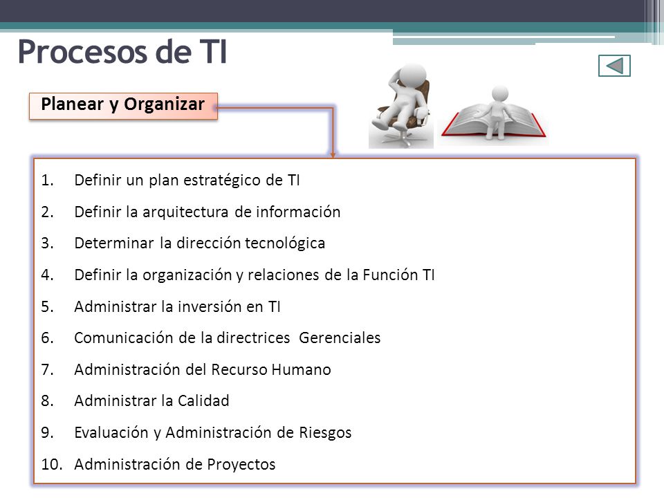 Procesos de TI Planear y Organizar Definir un plan estratégico de TI