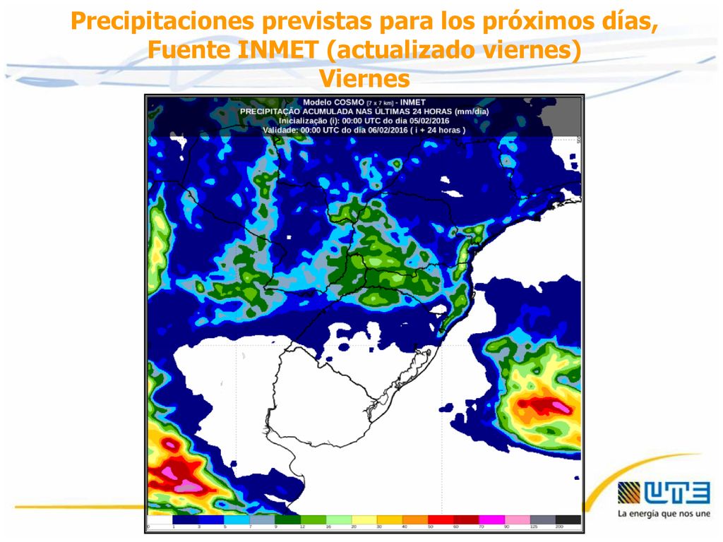 Precipitaciones previstas para los próximos días, Fuente INMET (actualizado viernes)