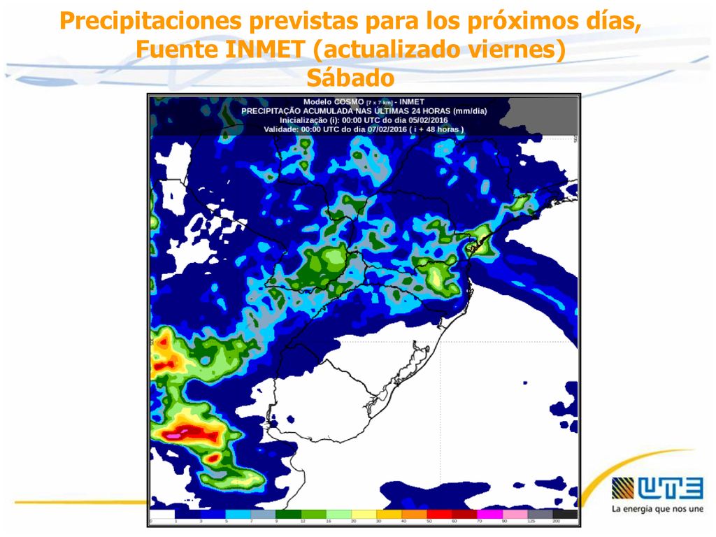 Precipitaciones previstas para los próximos días, Fuente INMET (actualizado viernes)