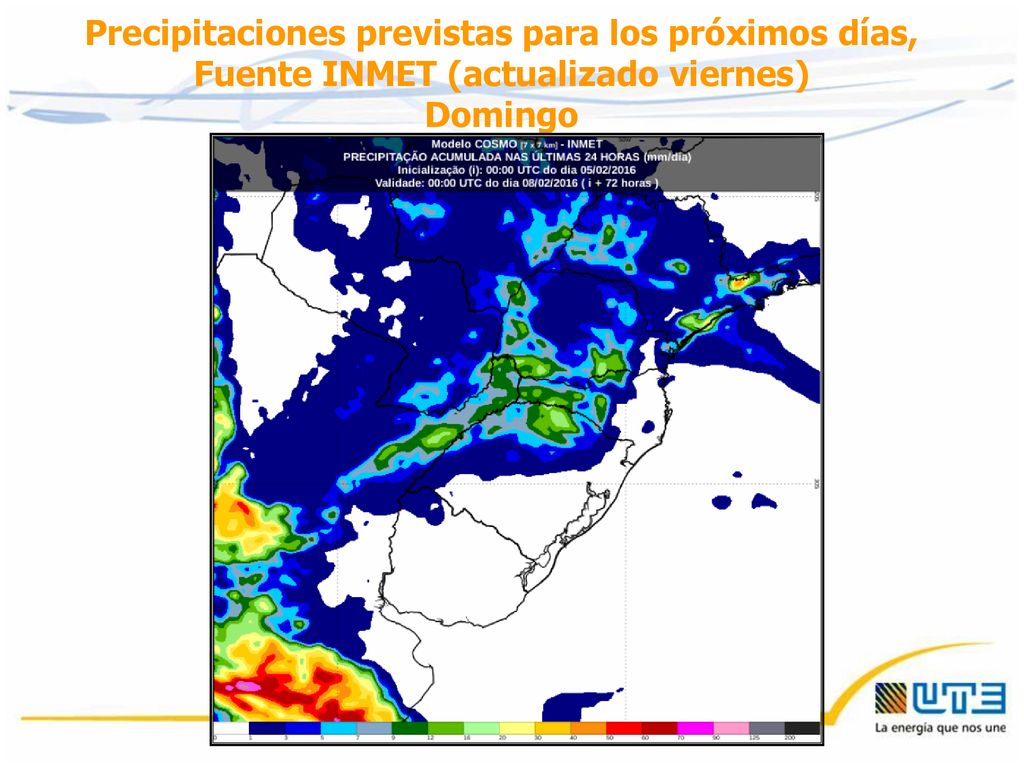 Precipitaciones previstas para los próximos días, Fuente INMET (actualizado viernes)