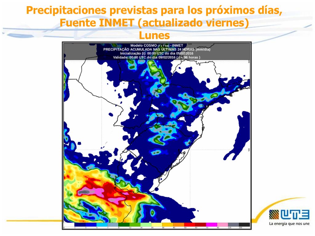 Precipitaciones previstas para los próximos días, Fuente INMET (actualizado viernes)