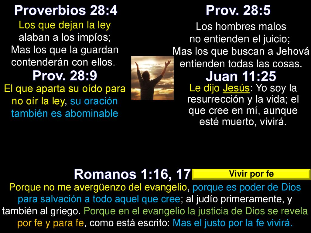 Proverbios 28:4 Prov. 28:5 Prov. 28:9 Juan 11:25 Romanos 1:16, 17