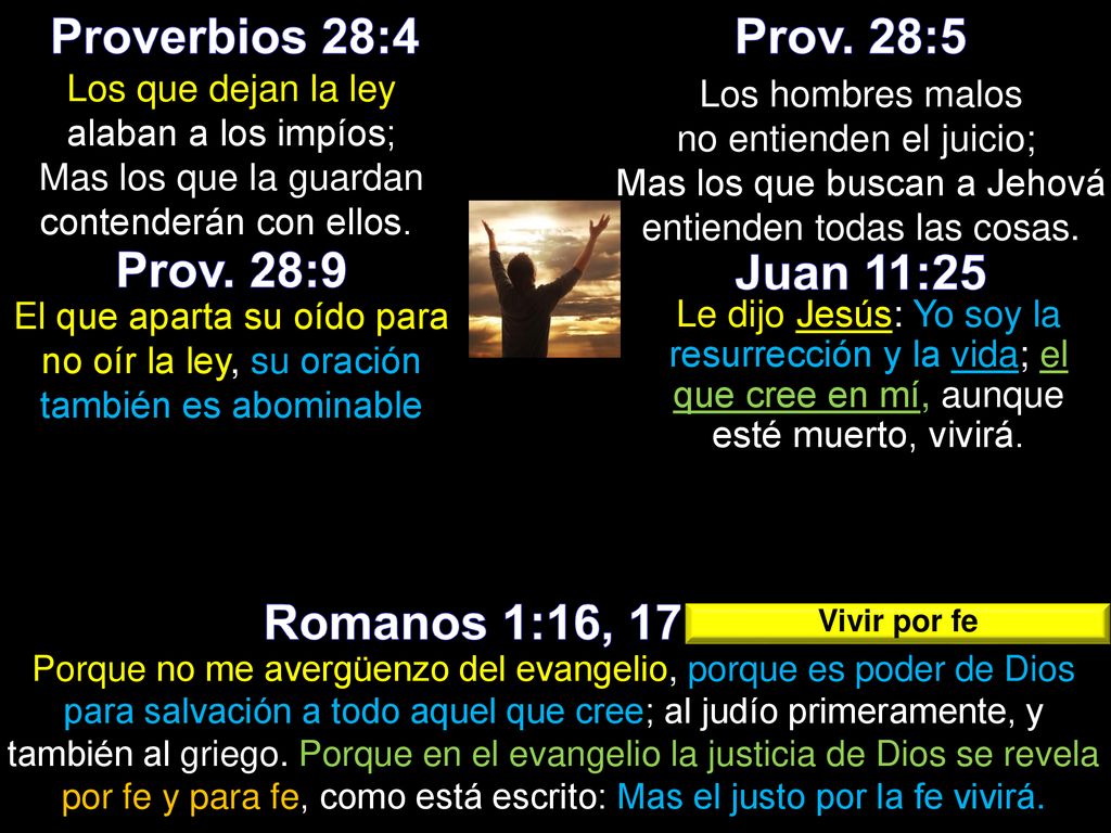Proverbios 28:4 Prov. 28:5 Prov. 28:9 Juan 11:25 Romanos 1:16, 17