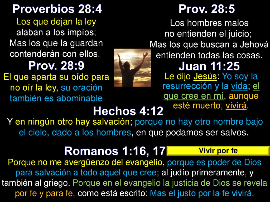 Proverbios 28:4 Prov. 28:5 Prov. 28:9 Juan 11:25 Hechos 4:12