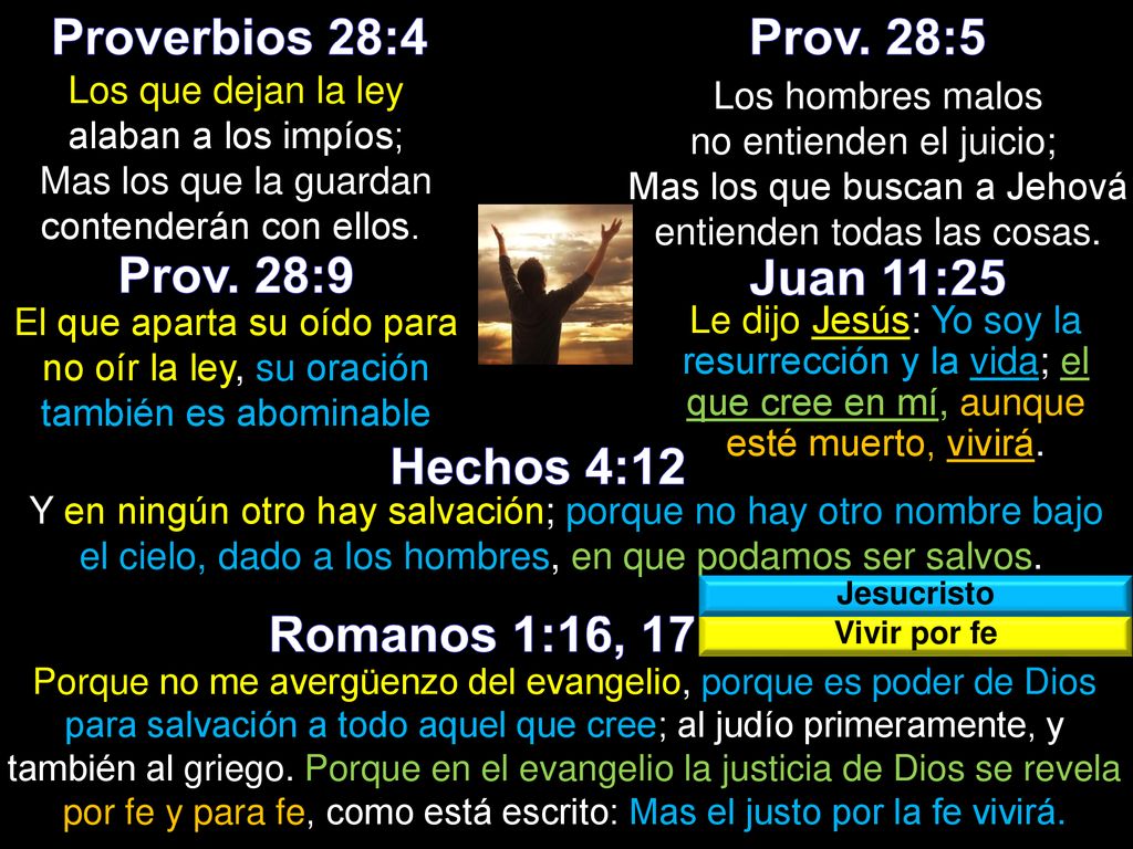 Proverbios 28:4 Prov. 28:5 Prov. 28:9 Juan 11:25 Hechos 4:12