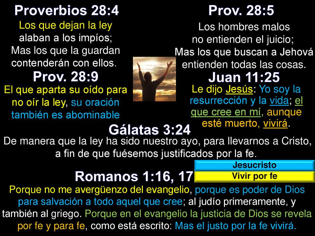 Proverbios 28:4 Prov. 28:5 Prov. 28:9 Juan 11:25 Gálatas 3:24