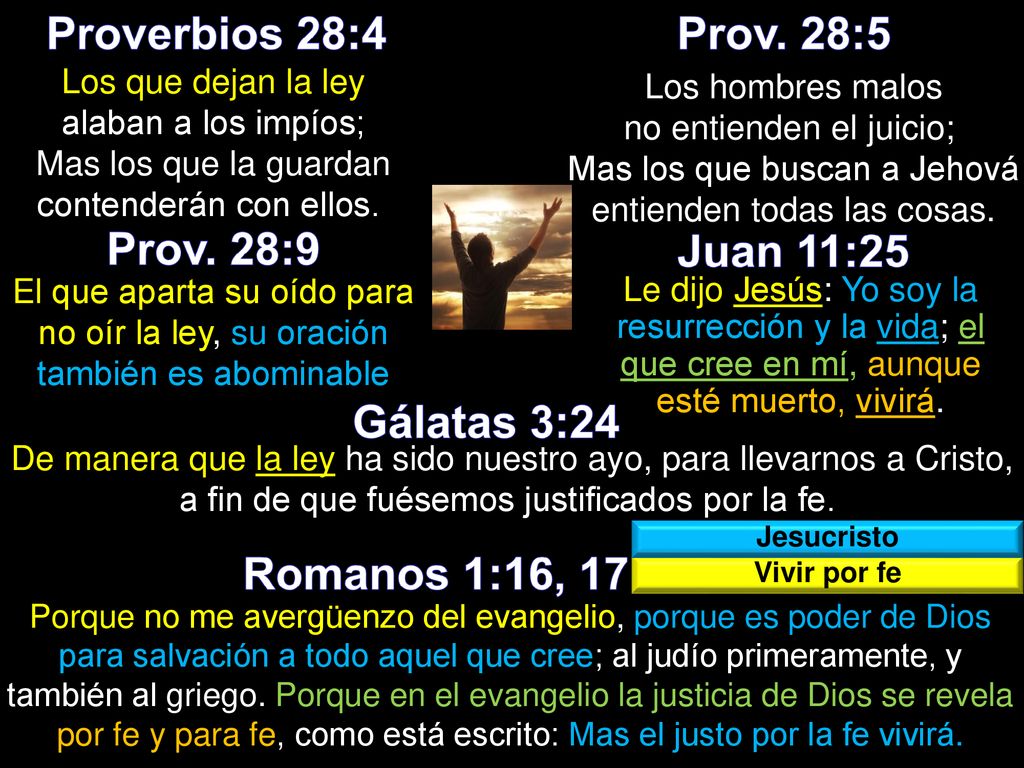 Proverbios 28:4 Prov. 28:5 Prov. 28:9 Juan 11:25 Gálatas 3:24