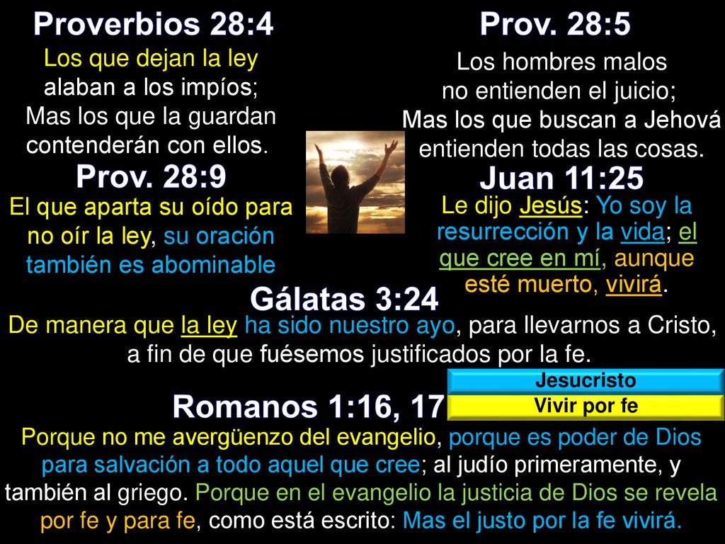 Proverbios 28:4 Prov. 28:5 Prov. 28:9 Juan 11:25 Gálatas 3:24