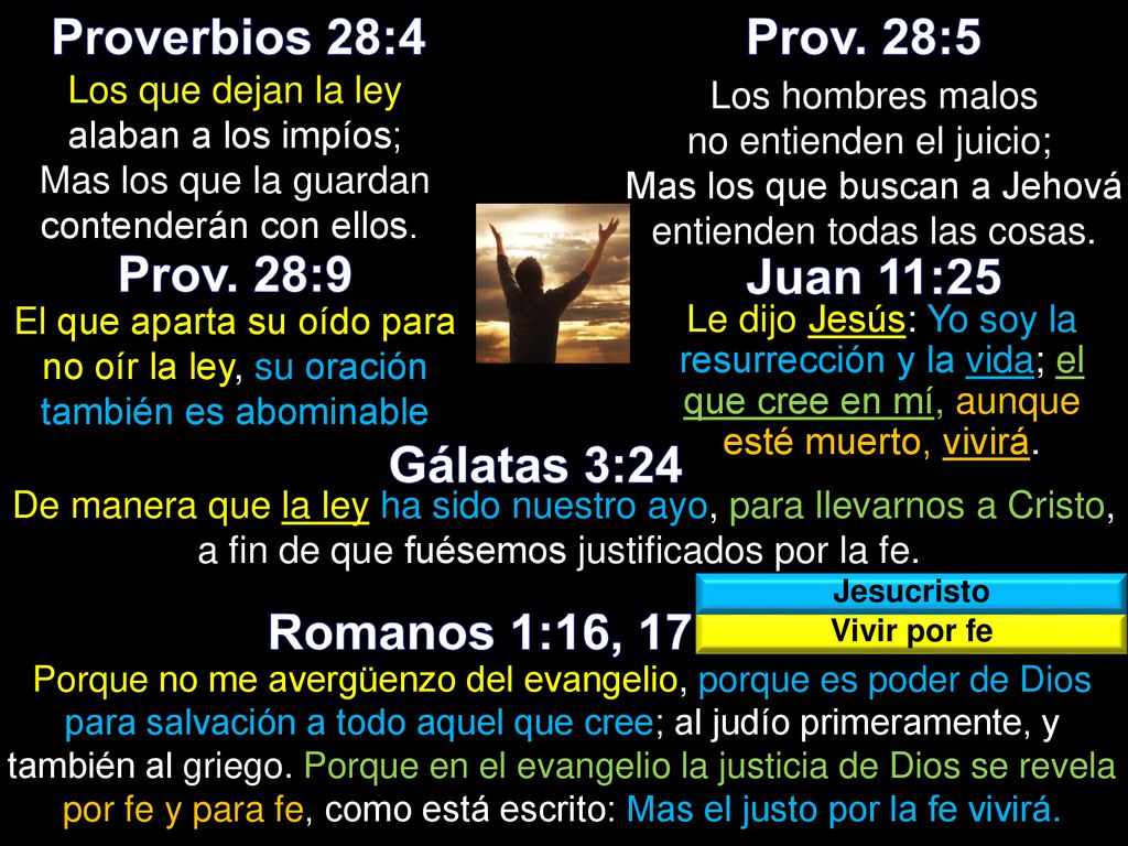 Proverbios 28:4 Prov. 28:5 Prov. 28:9 Juan 11:25 Gálatas 3:24