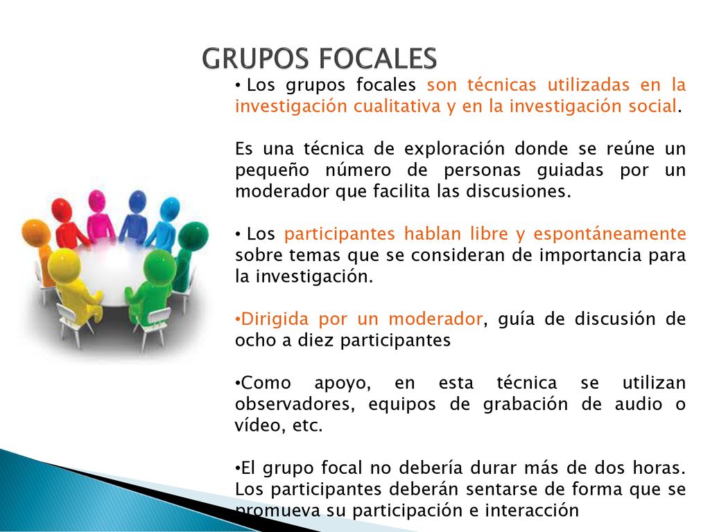 GRUPOS FOCALES Los grupos focales son técnicas utilizadas en la investigación cualitativa y en la investigación social.