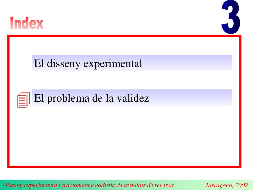  3 El disseny experimental El problema de la validez Index