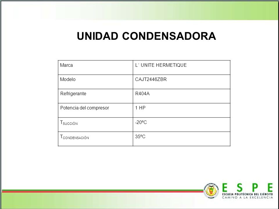 UNIDAD CONDENSADORA Marca L´ UNITE HERMETIQUE Modelo CAJT2446ZBR