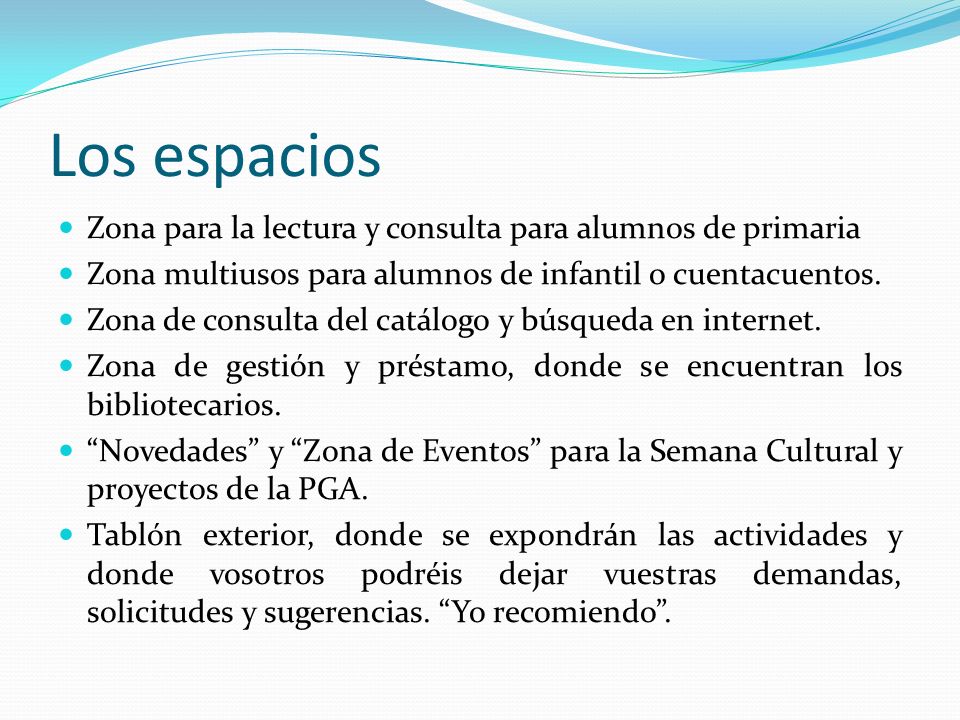 Los espacios Zona para la lectura y consulta para alumnos de primaria