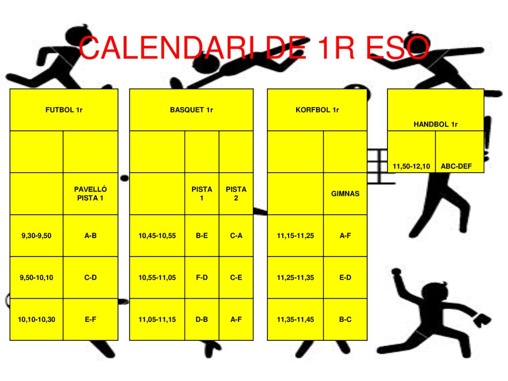 CALENDARI DE 1R ESO FUTBOL 1r BASQUET 1r KORFBOL 1r HANDBOL 1r